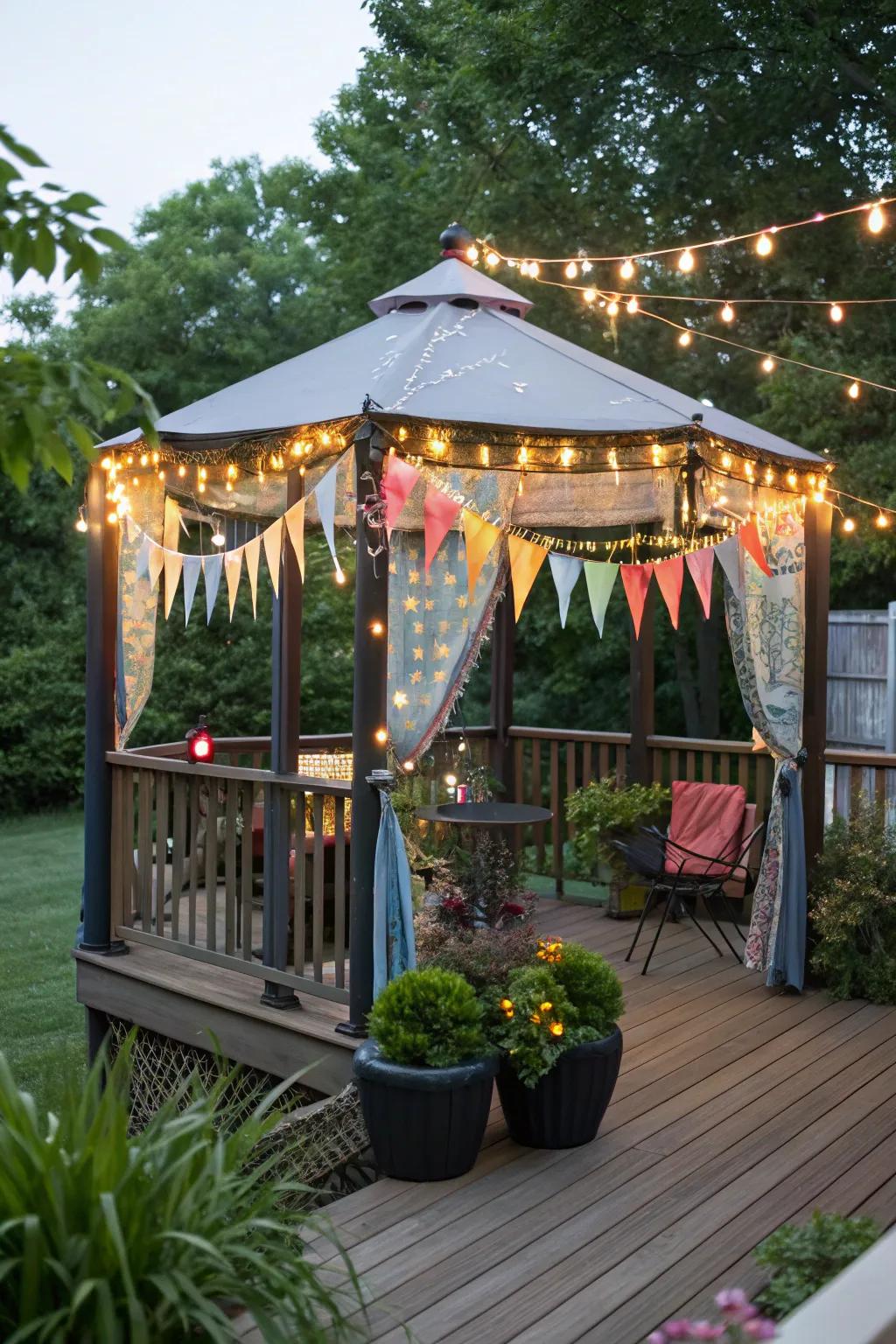 Pop-up gazebos offer quick shelter and charm.