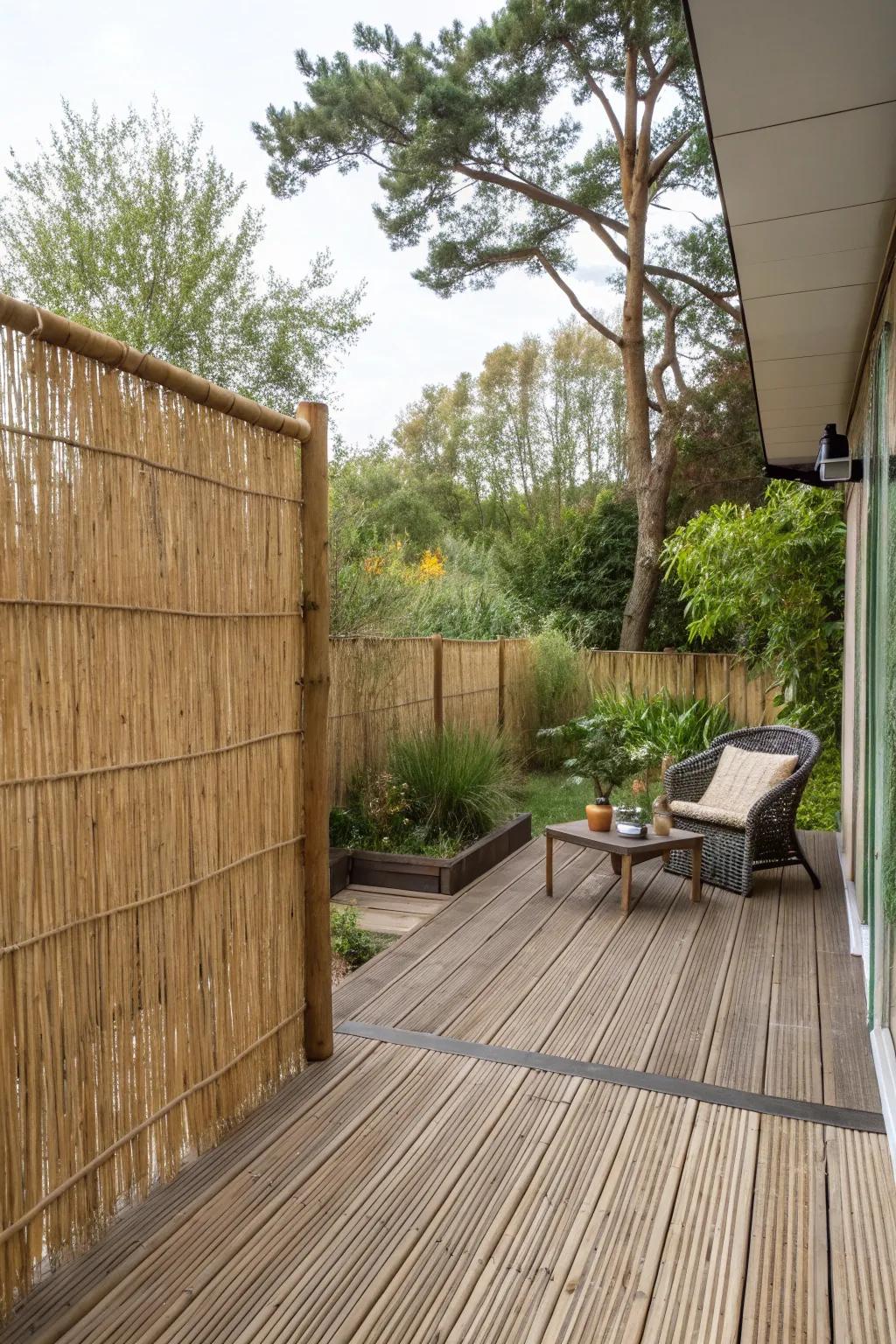 Opt for eco-conscious seclusion with reed fencing.