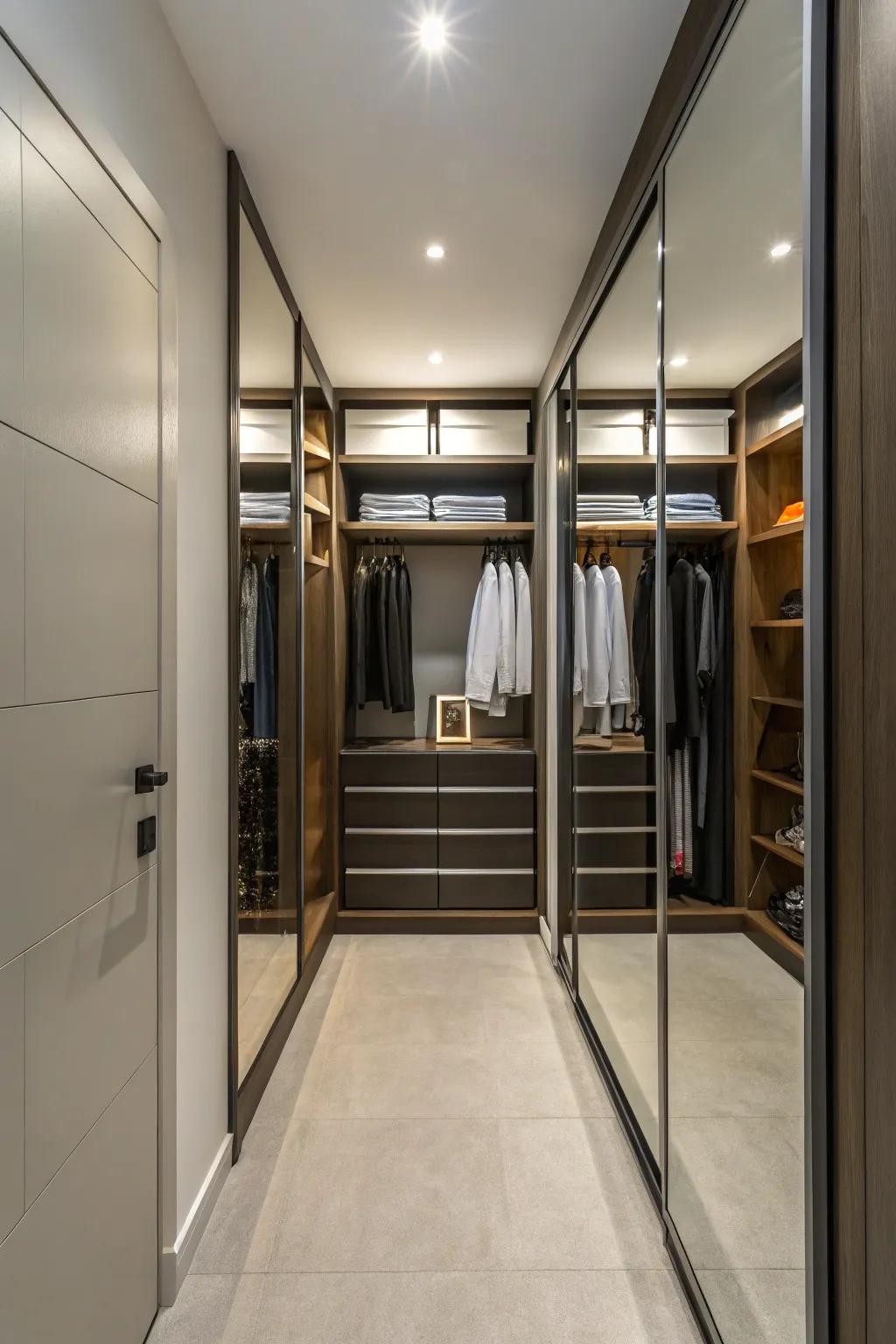 Make the space feel bigger and brighter with mirrored doors.