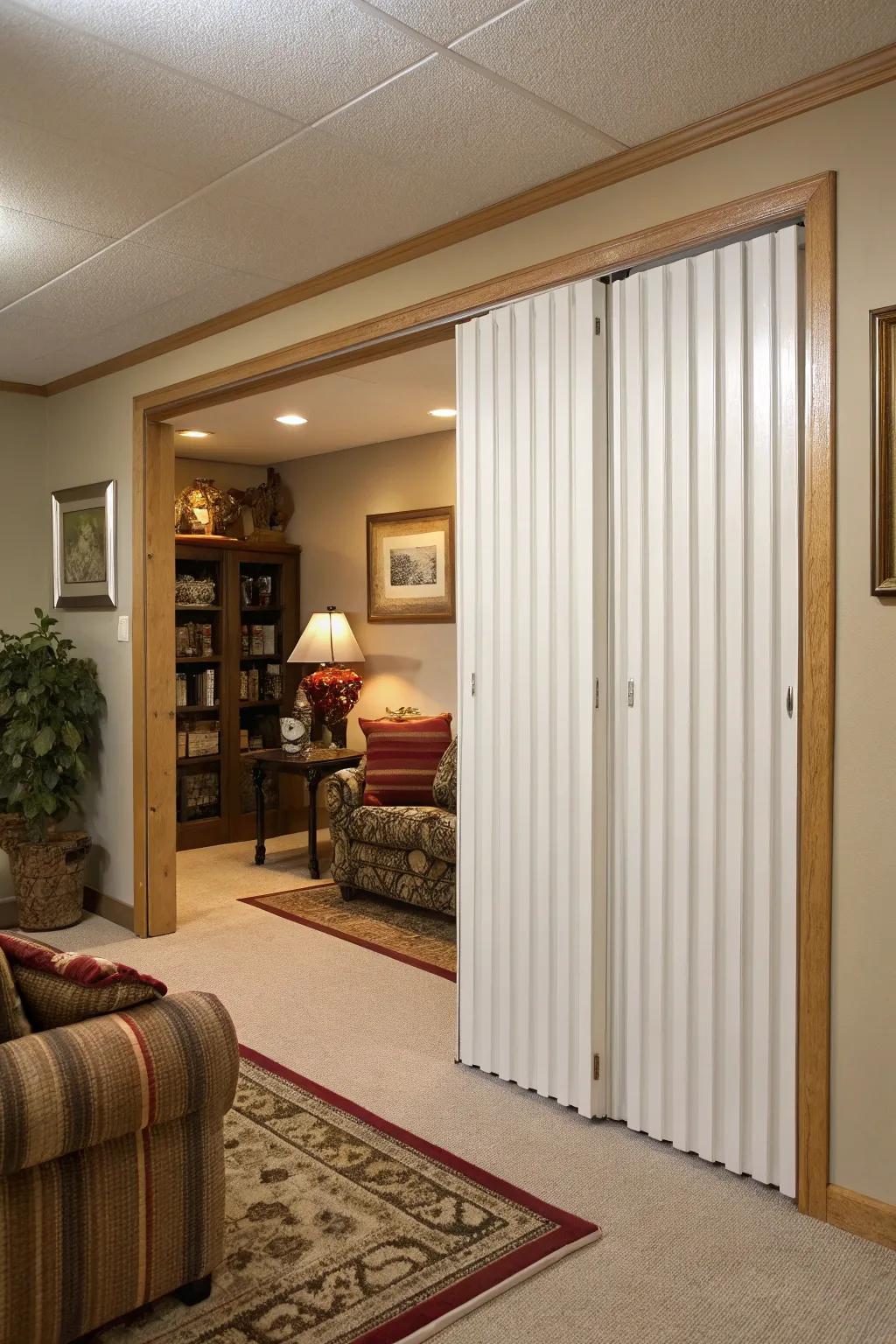 Accordion doors offer effortless access and space-saving.