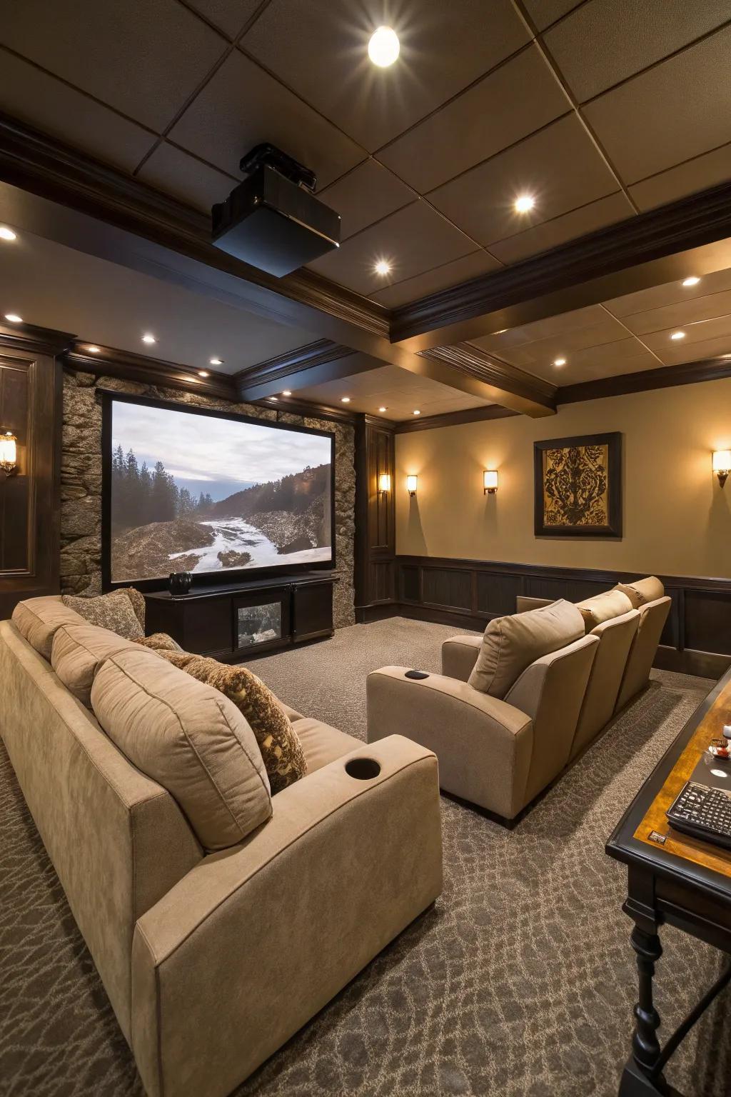 A home theater setup offers a movie-watching experience.