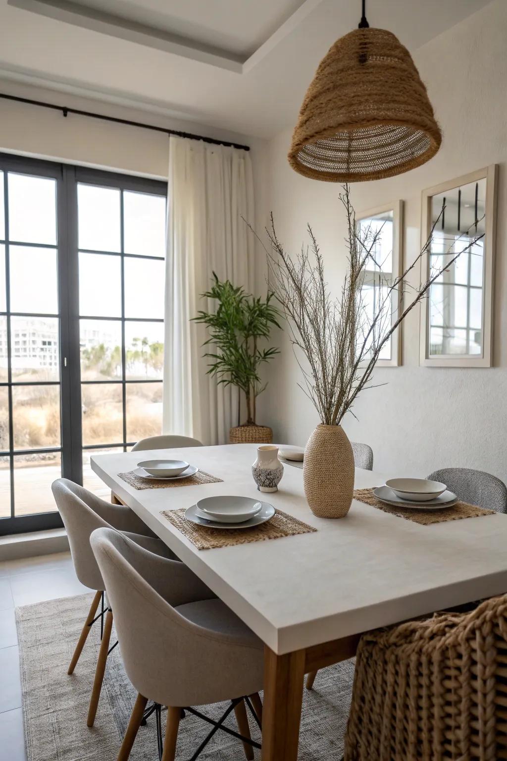 A bare table allows the room’s design to shine with minimalist impact.