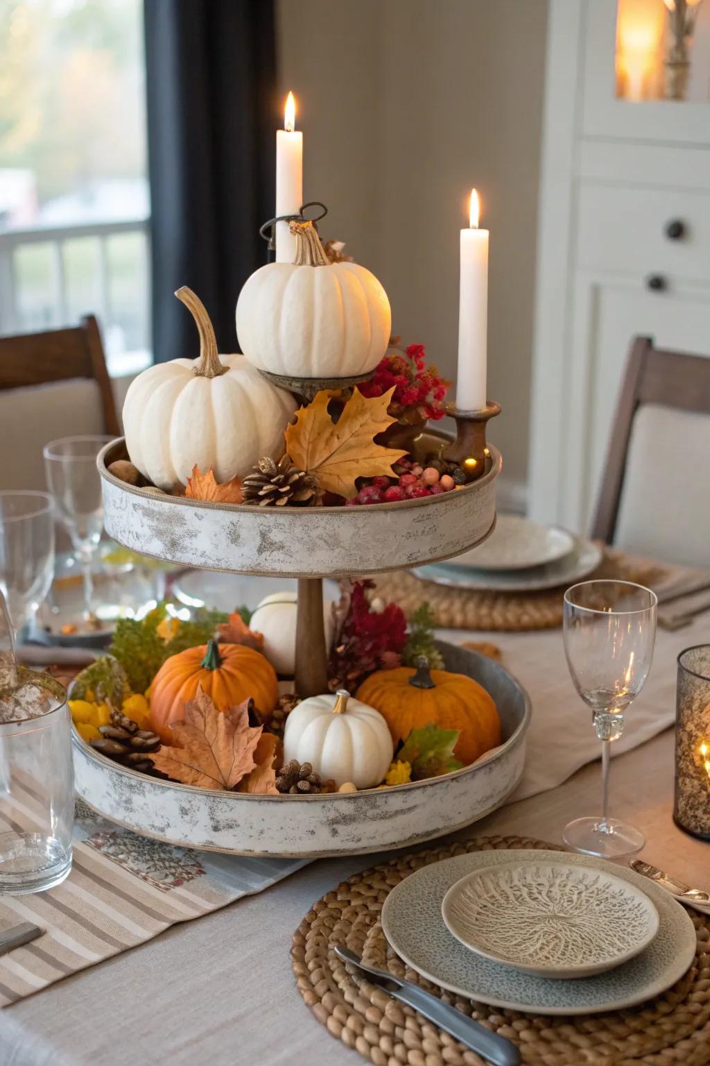 A tiered display offers height and an engaging aesthetic, perfect for seasonal exhibits.