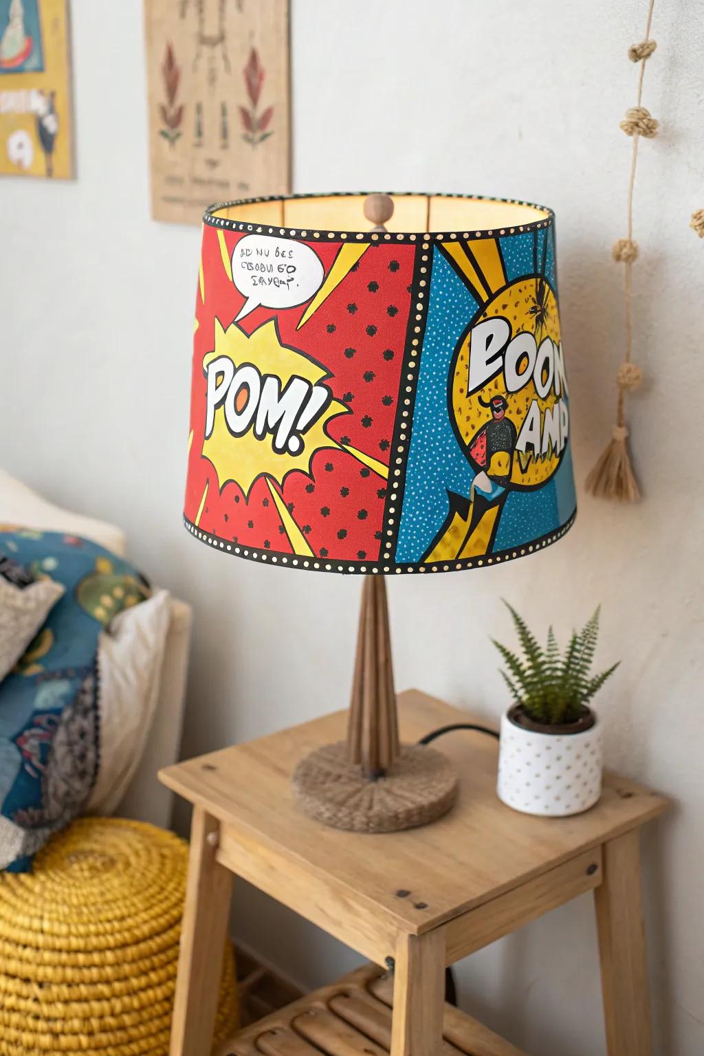 Illuminate your space with a bold pop art lampshade, where retro meets modern simplicity.