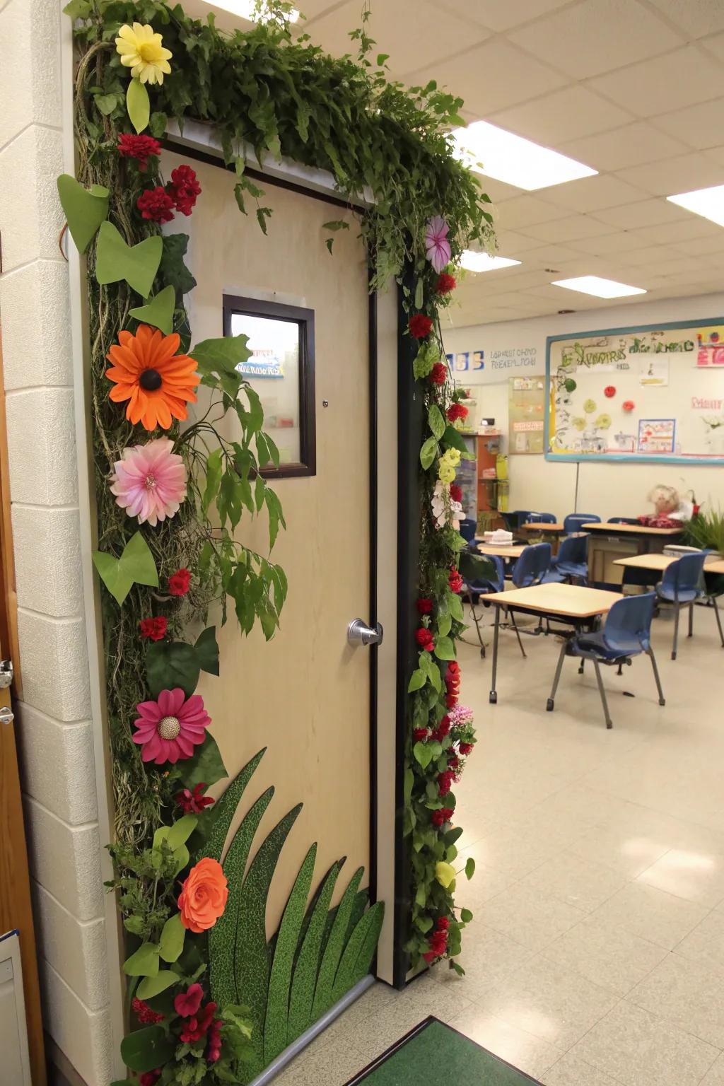A garden-themed doorway signifying development and blossoming potential.