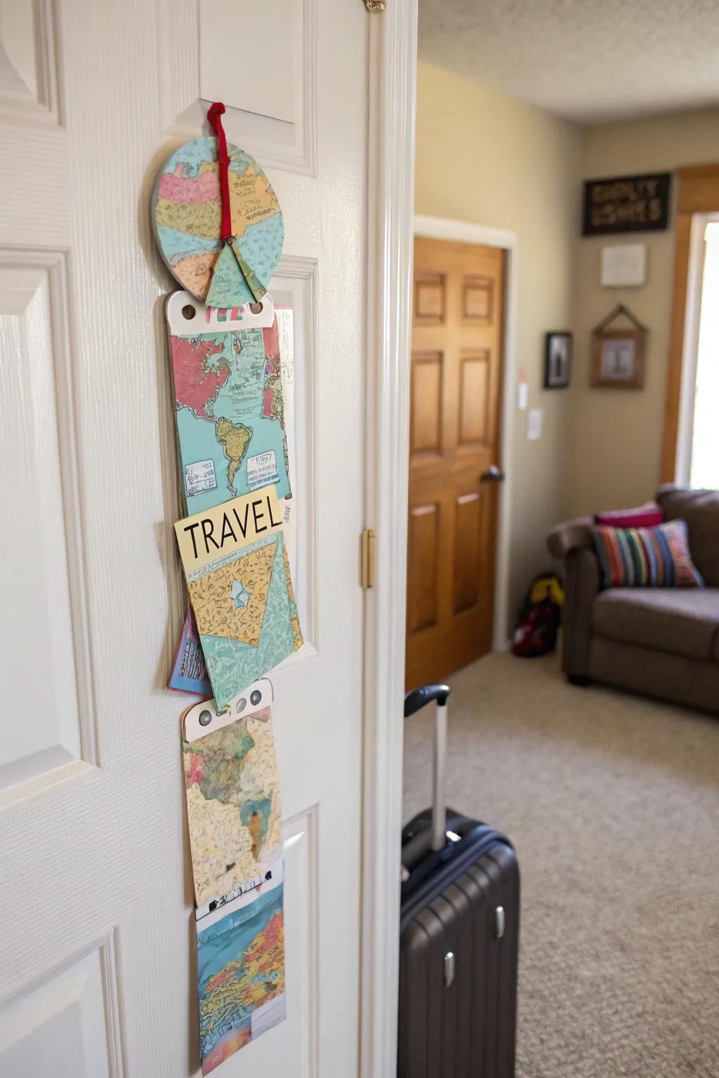 Inspire wanderlust with a travel-themed door decoration.