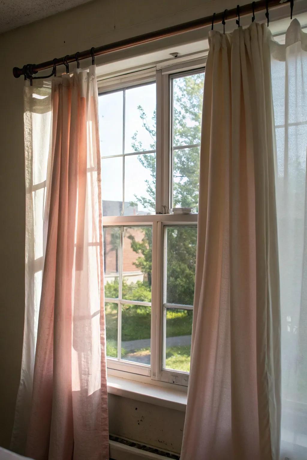 Tension rods render curtain hanging straightforward and stylish.