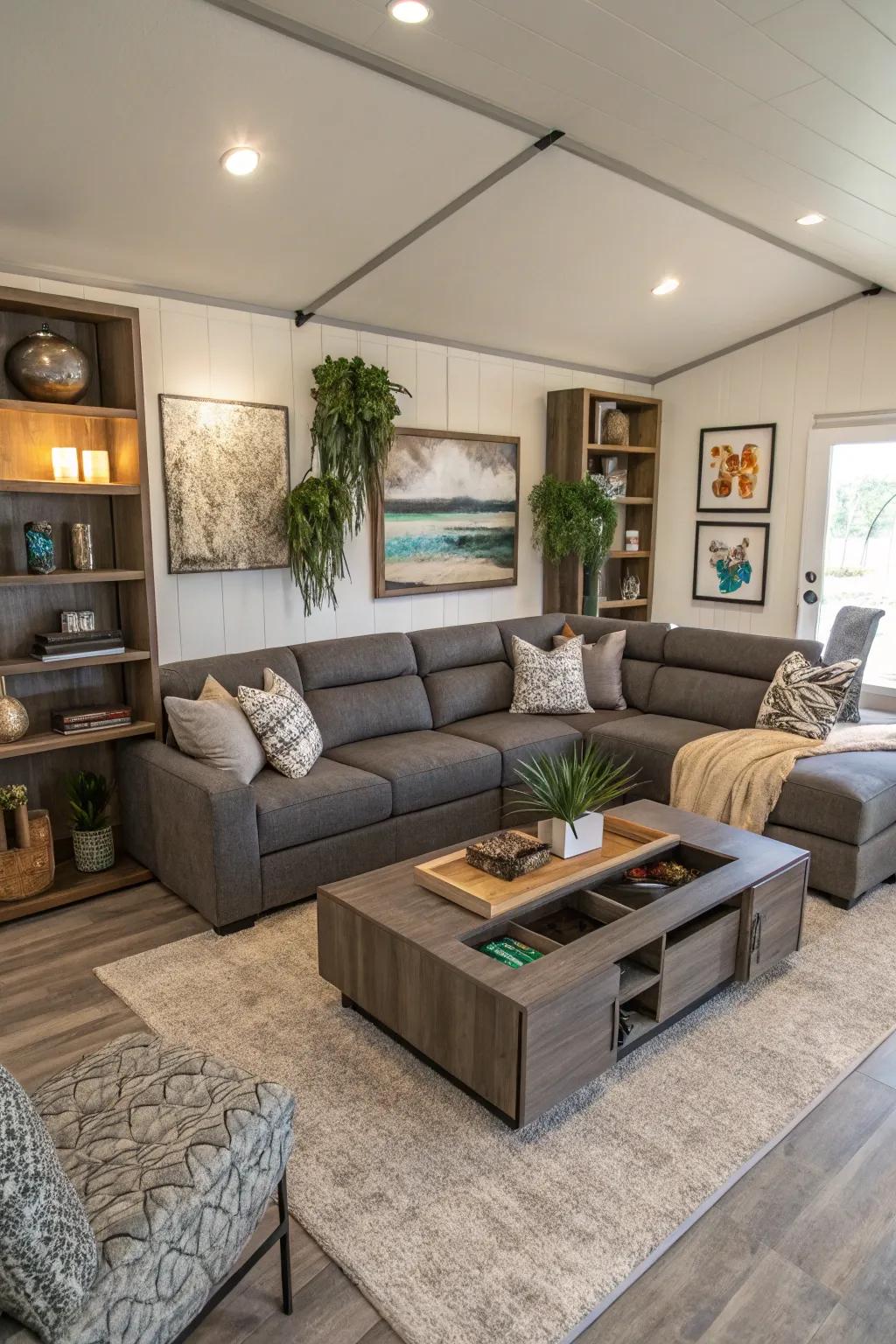 Multi-purpose furnishings maximize space and utility.