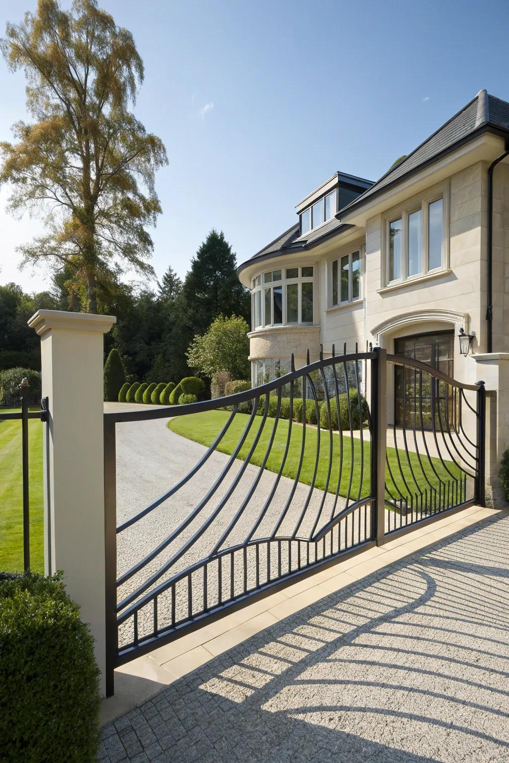 A curved gate adds a sophisticated touch with its fluid design.