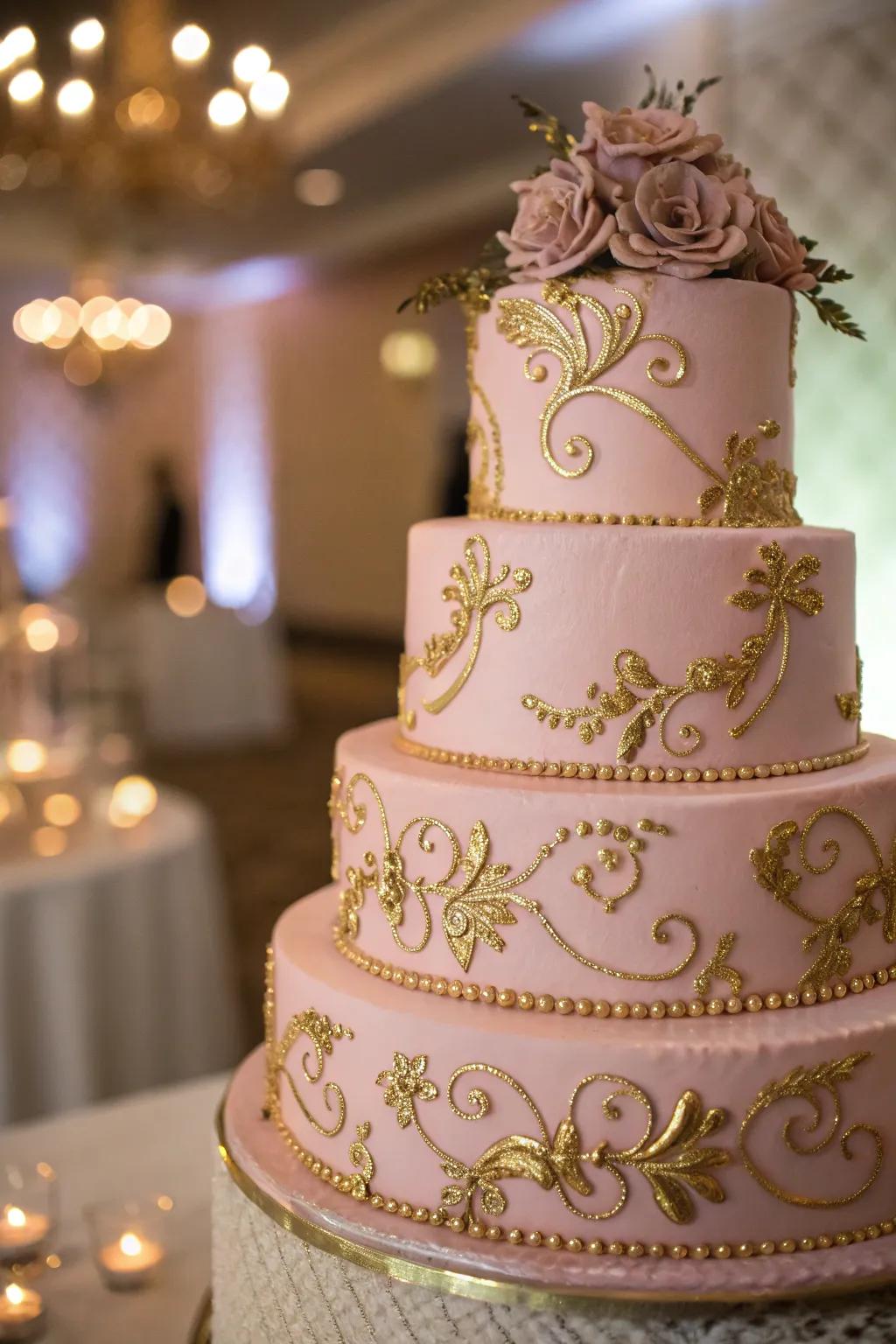 Elegant rosewood blush and gold wedding confection.