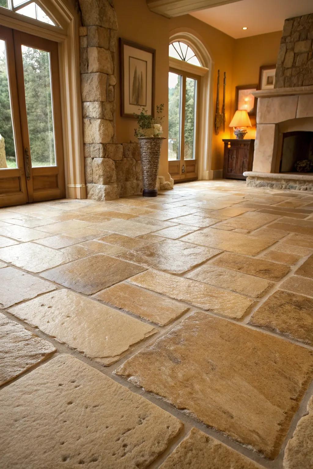 Space exhibiting natural stone tiles for a luxurious touch.