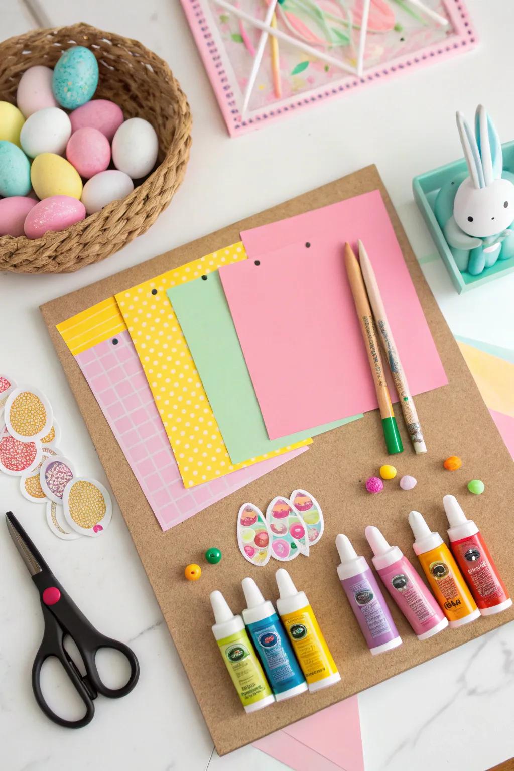 An engaging DIY craft board designed for innovative Easter entertainment.