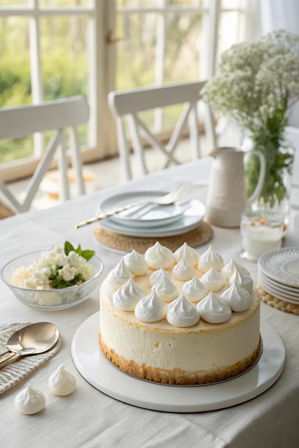 Whipped cream clouds append a light touch to this cake.