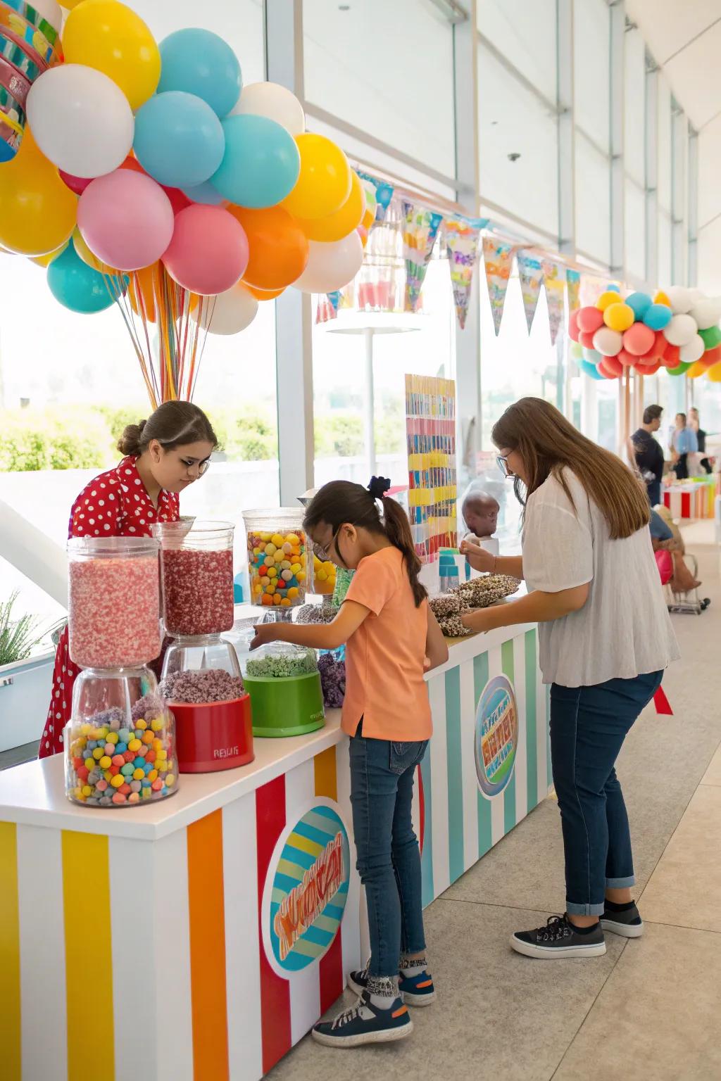 Attendees savoring an interactive sweet area.