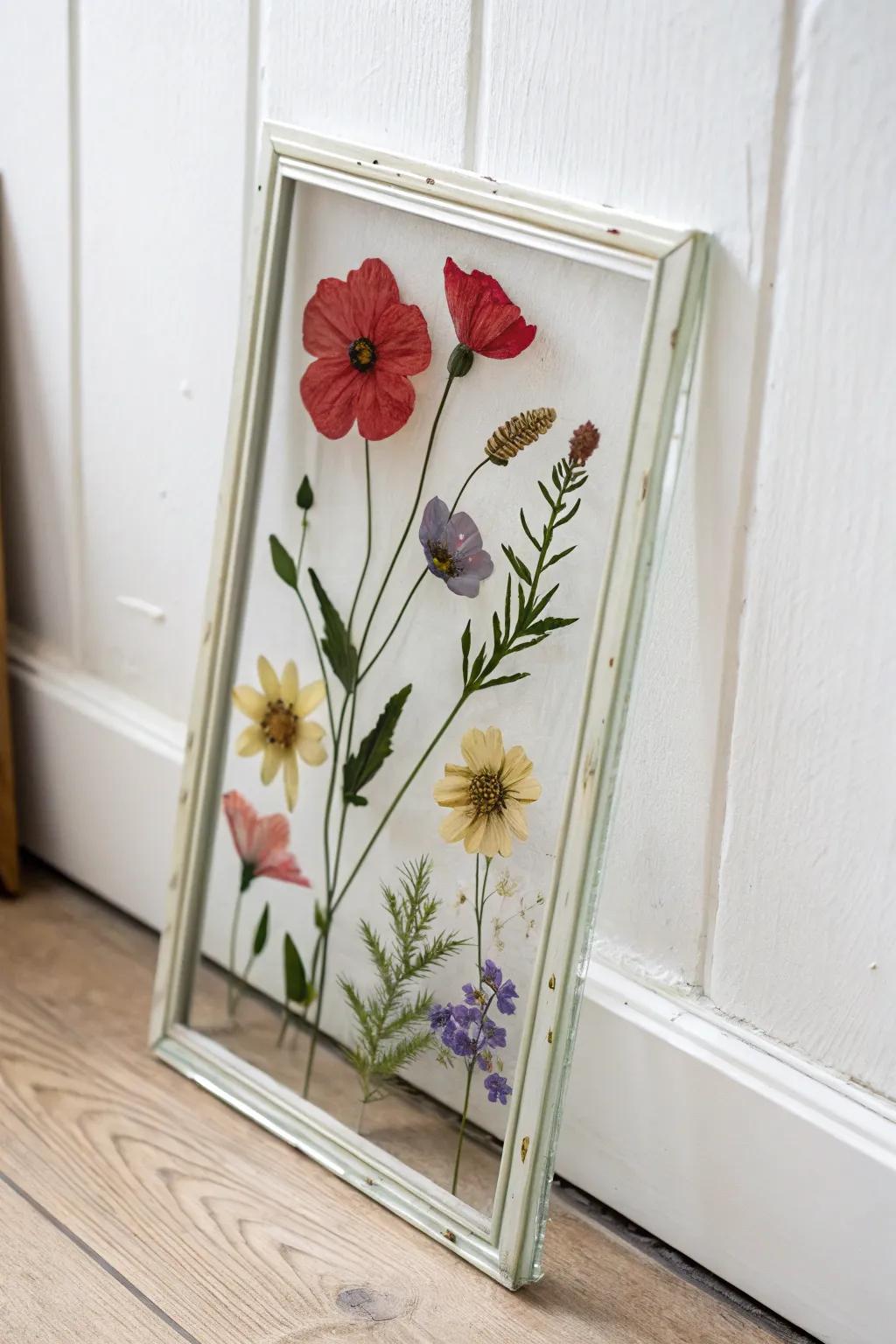 Squeezed blossom art preserving springtime's exquisiteness.