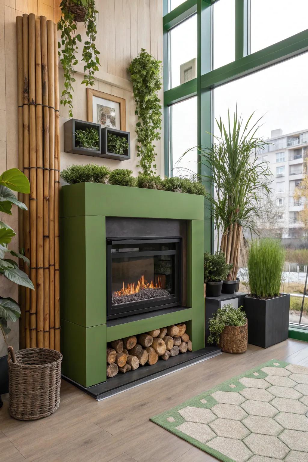 An eco-friendly electric firebox in a green-focused design