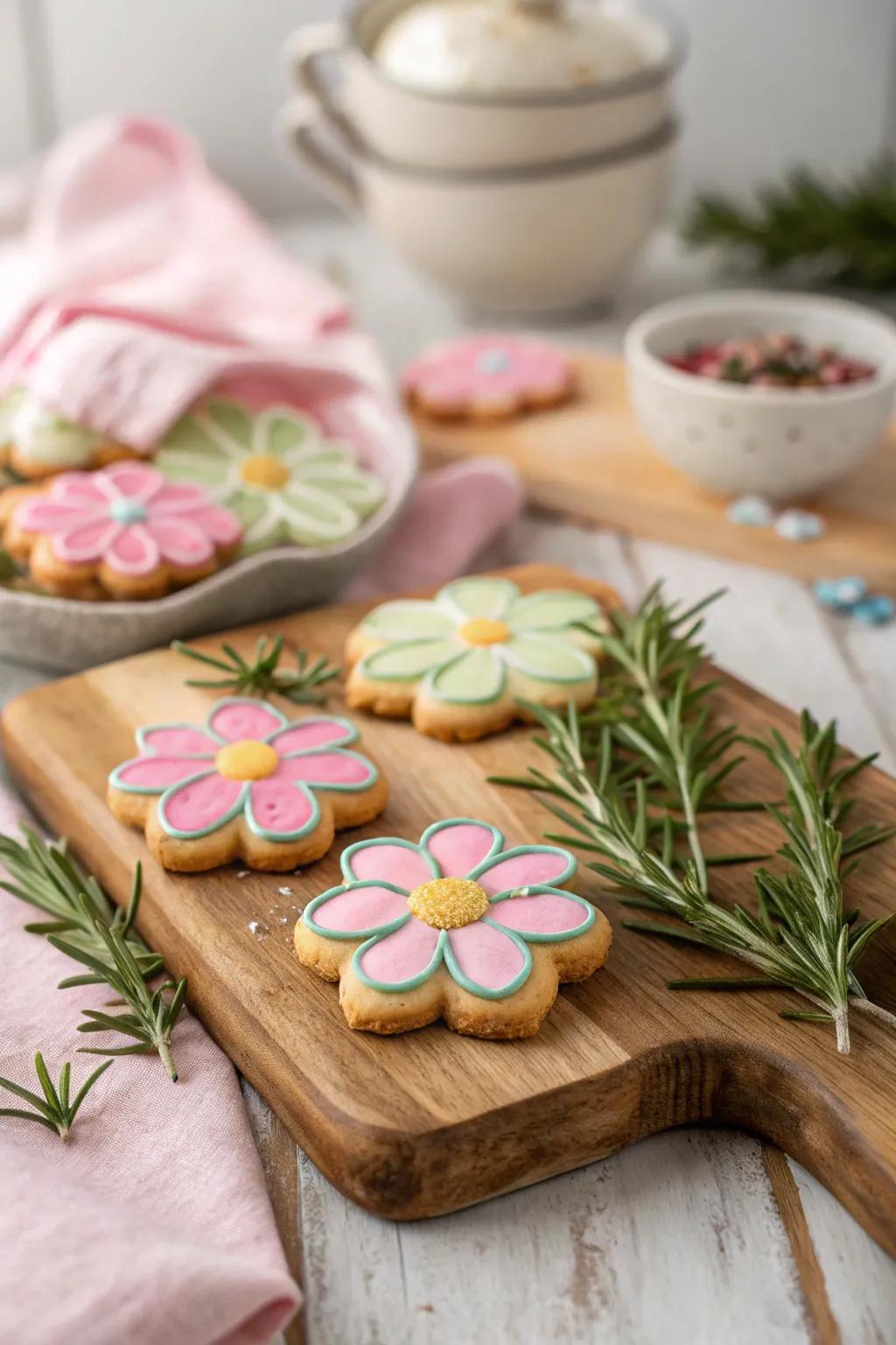 Elegant blossom cookies with a herbal variation.