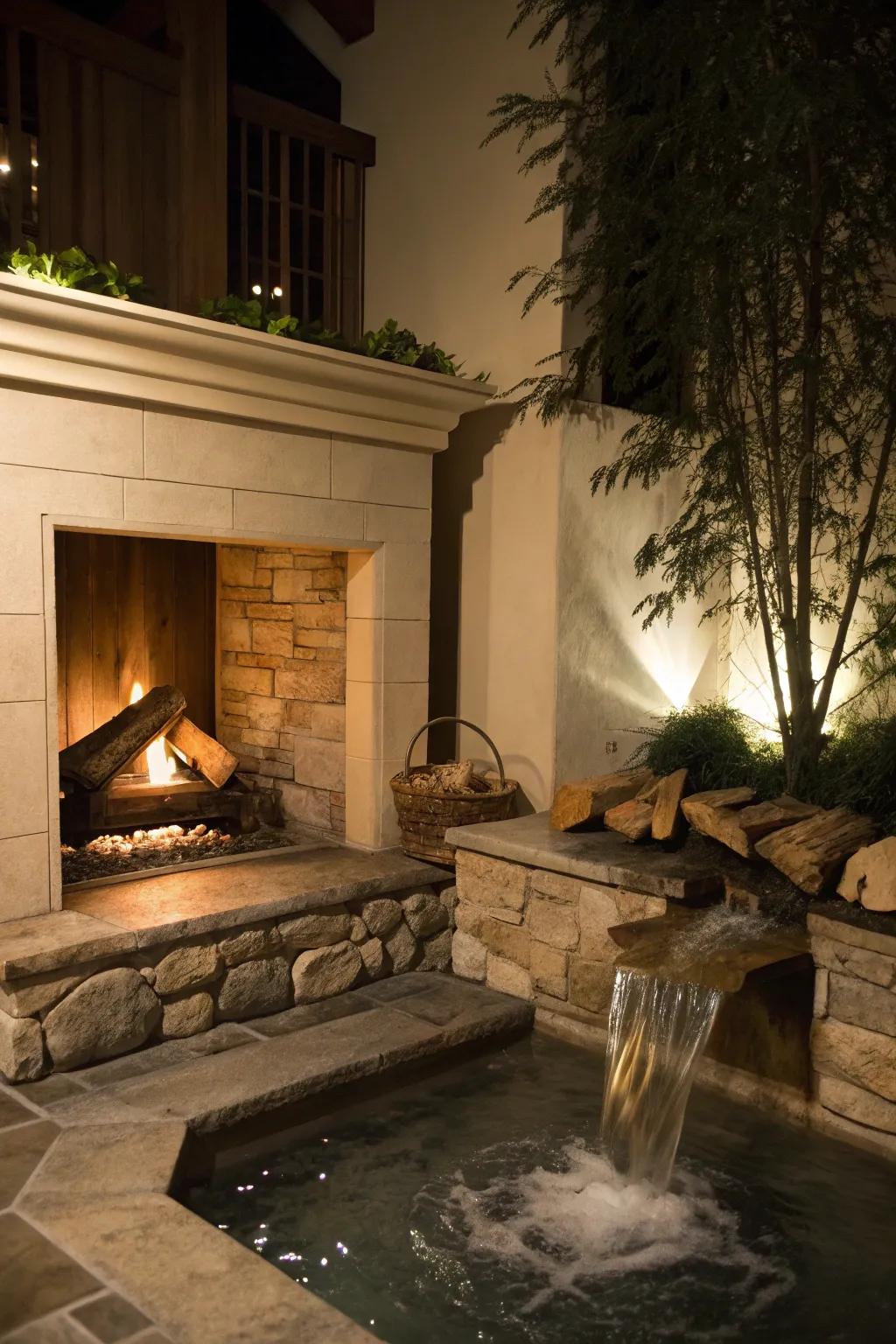 Introduce peace with a water feature within your fireplace.