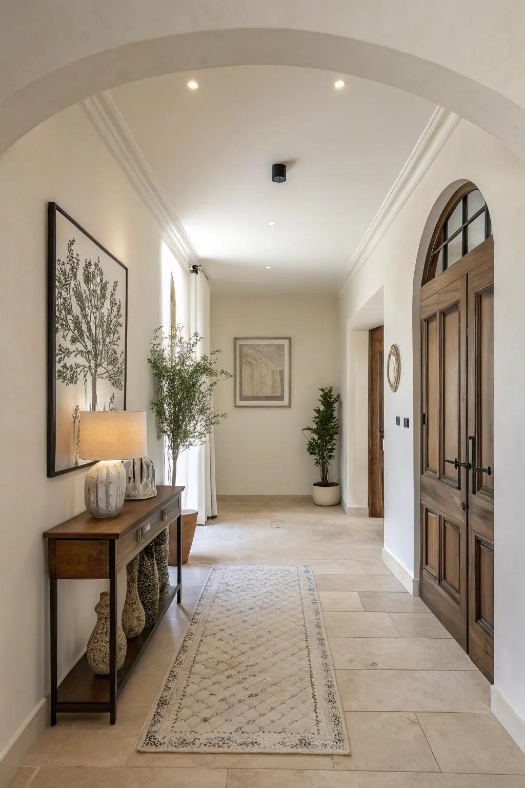 Minimalist design instills a sense of tranquility and simplicity in the foyer.