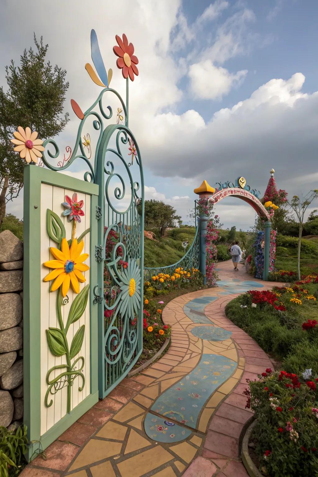 Artistic themes give a playful and personal touch to gates.