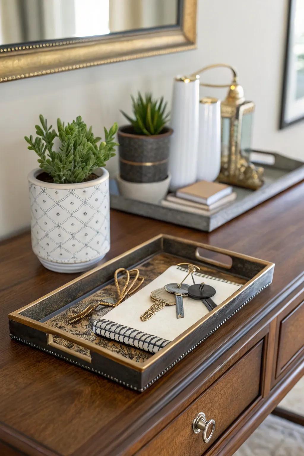 An entryway catch-all keeps essentials organized.