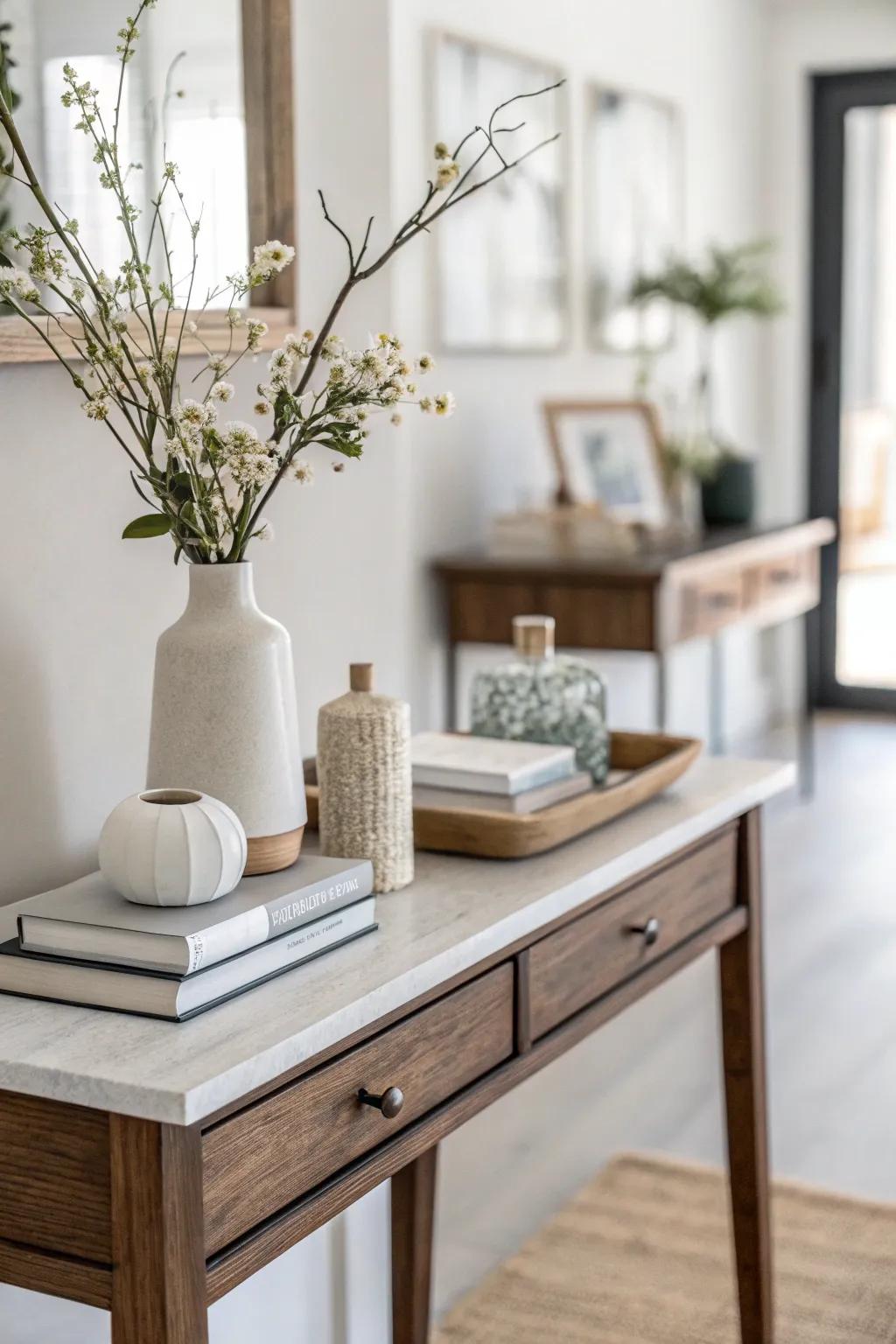 A minimalist strategy delivers a tranquil and polished entryway.