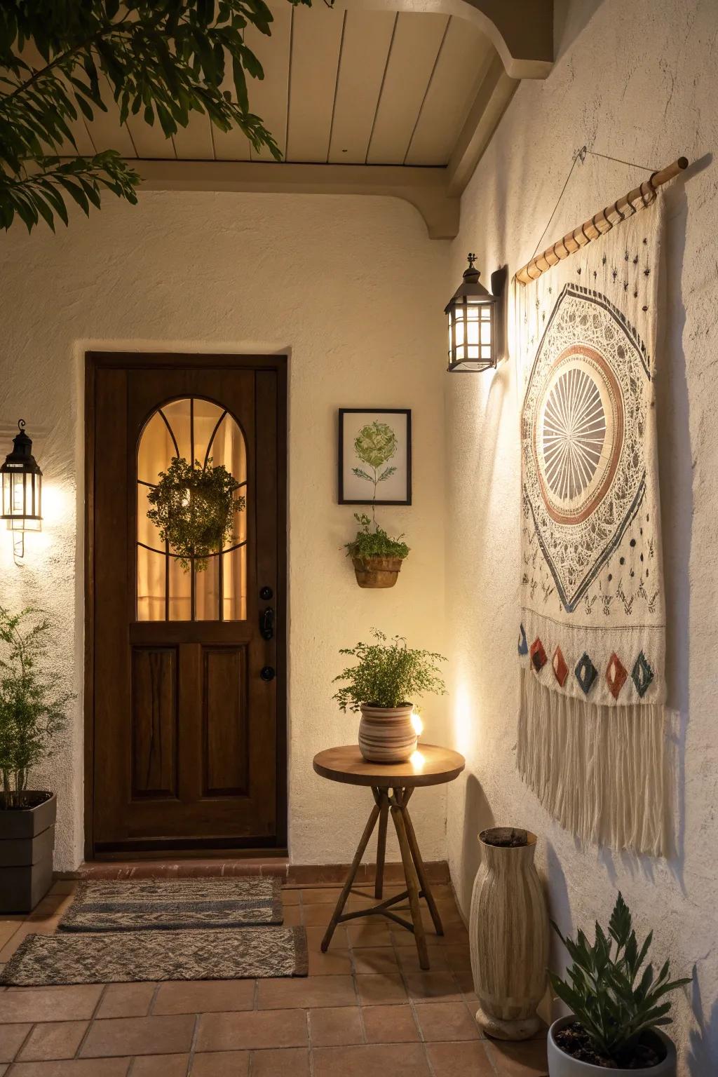 Handmade art imparts a personal and artisanal feel to entryway decor.