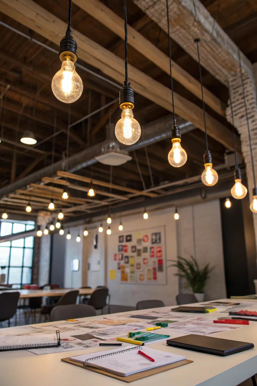 Lively designs with multiple-head drop lights for vibrant lighting.