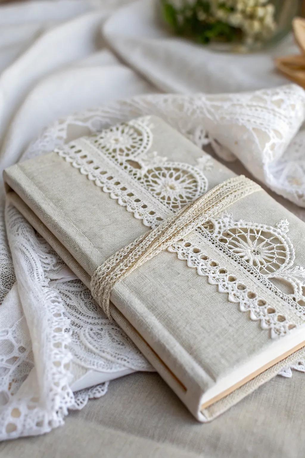 Add a romantic netting detail to your book cover for timeless elegance.