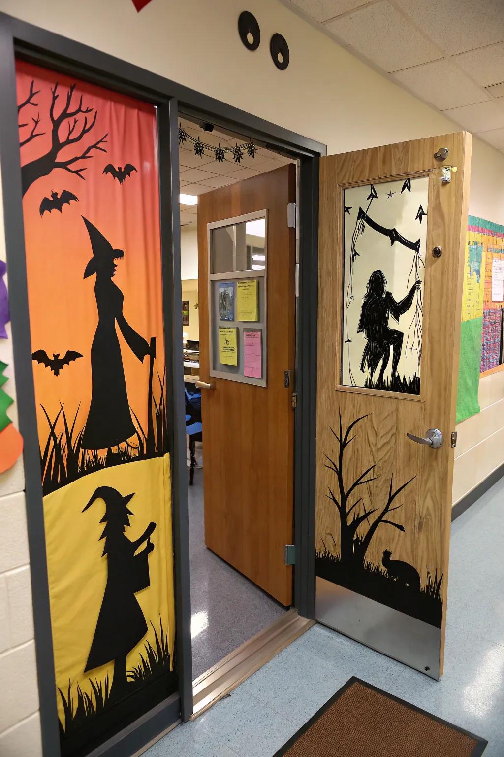 Eerie silhouette entrance decor for a mysterious vibe.