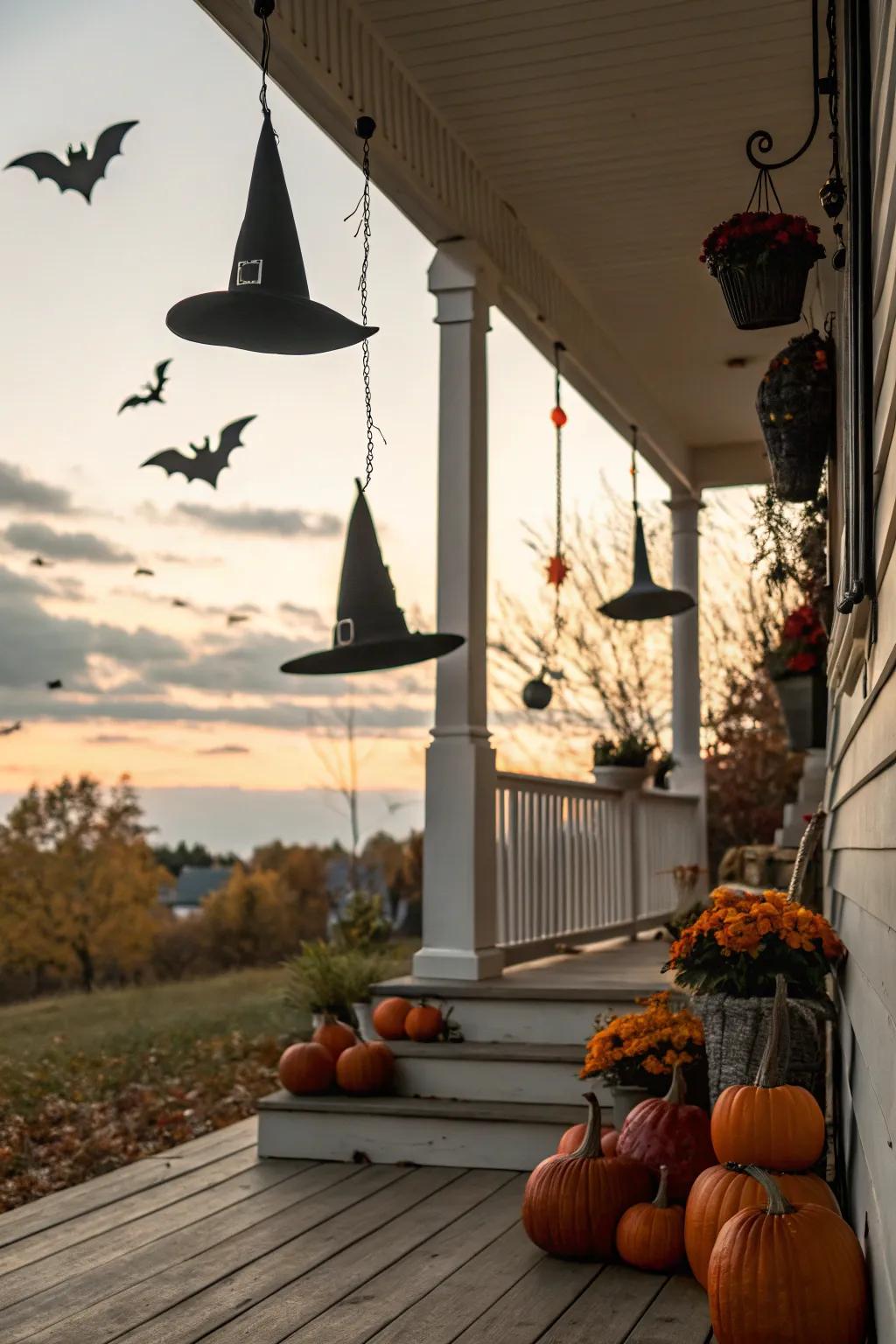 Subtle All Hallows' Eve clues contribute playful details to the autumnal entryway arrangement.