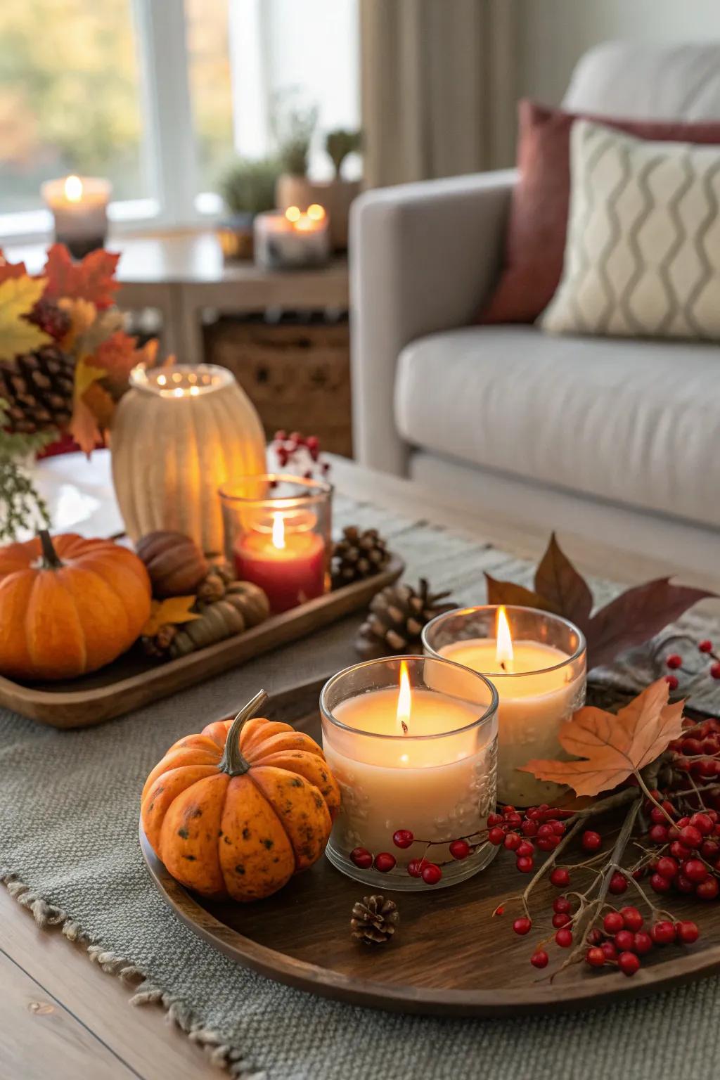 Scented illumination sticks contribute coziness and fragrance to your fall table.