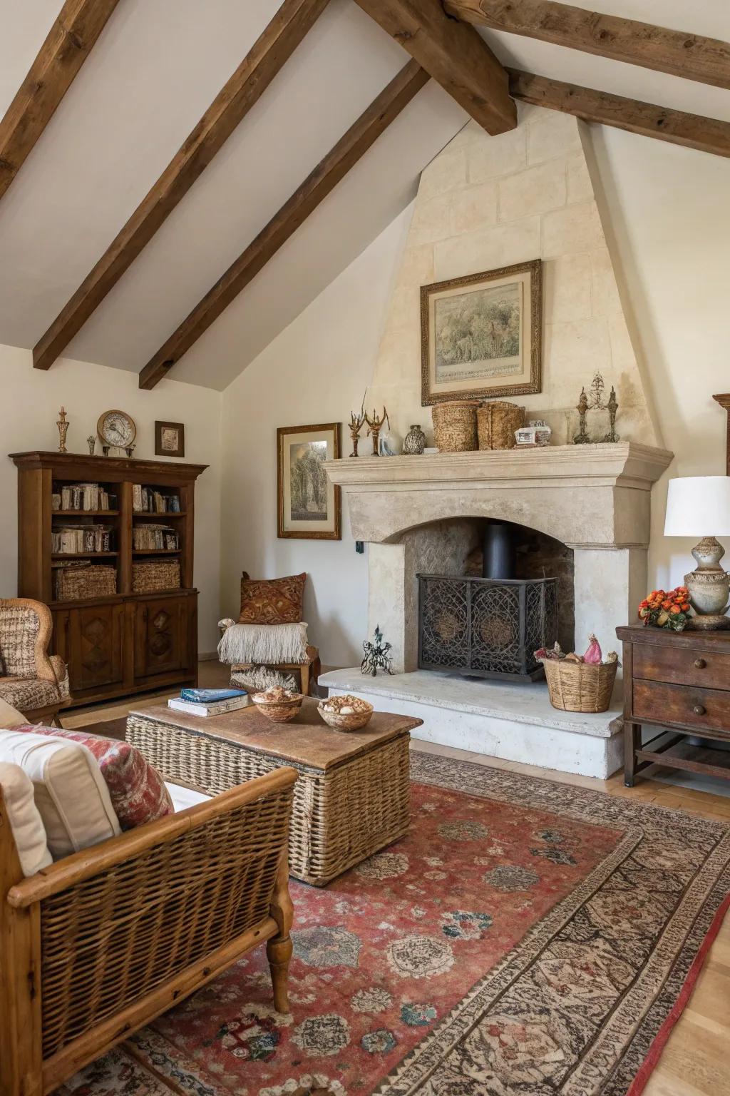 An antique mantel adding vintage charm to a living space.