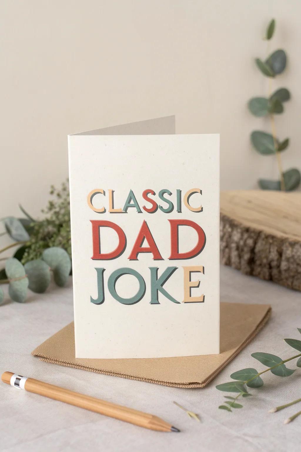 Celebrate Father's Day with a hint of levity and panache. This minimalist dad jest card is certain to evoke a grin!
