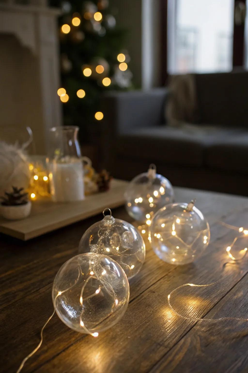 Radiant ornaments featuring LED lights inside.