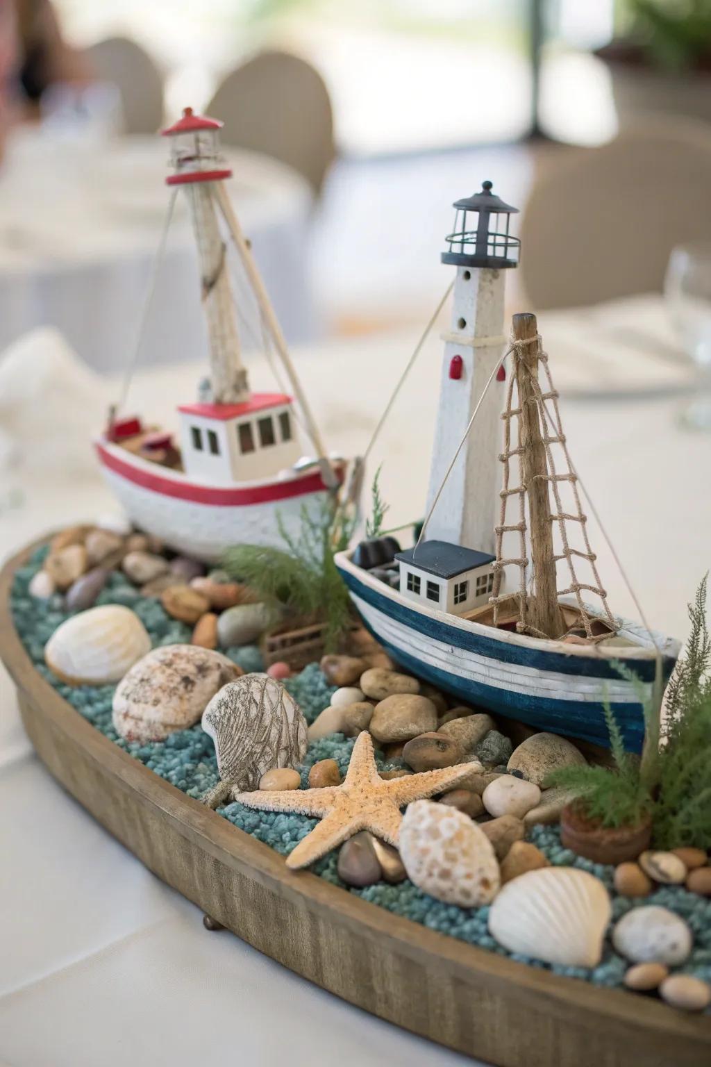 Small scale boat figures provide nautical appeal.