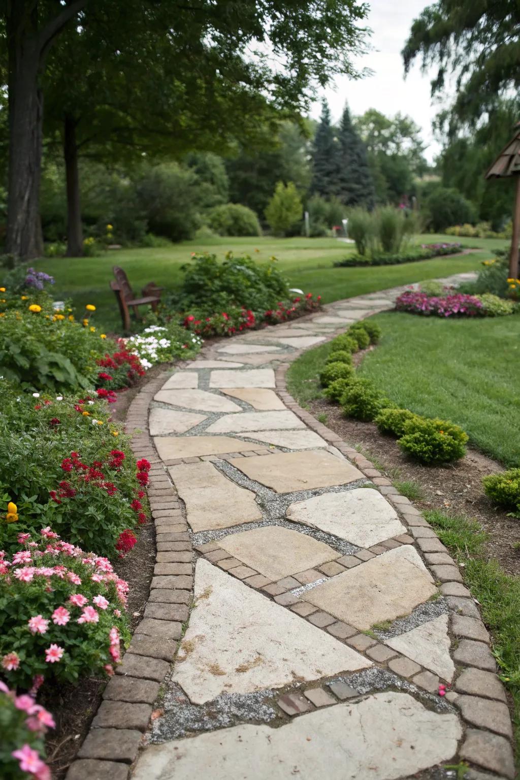A slate path with creative borders enhancing its visual appeal.