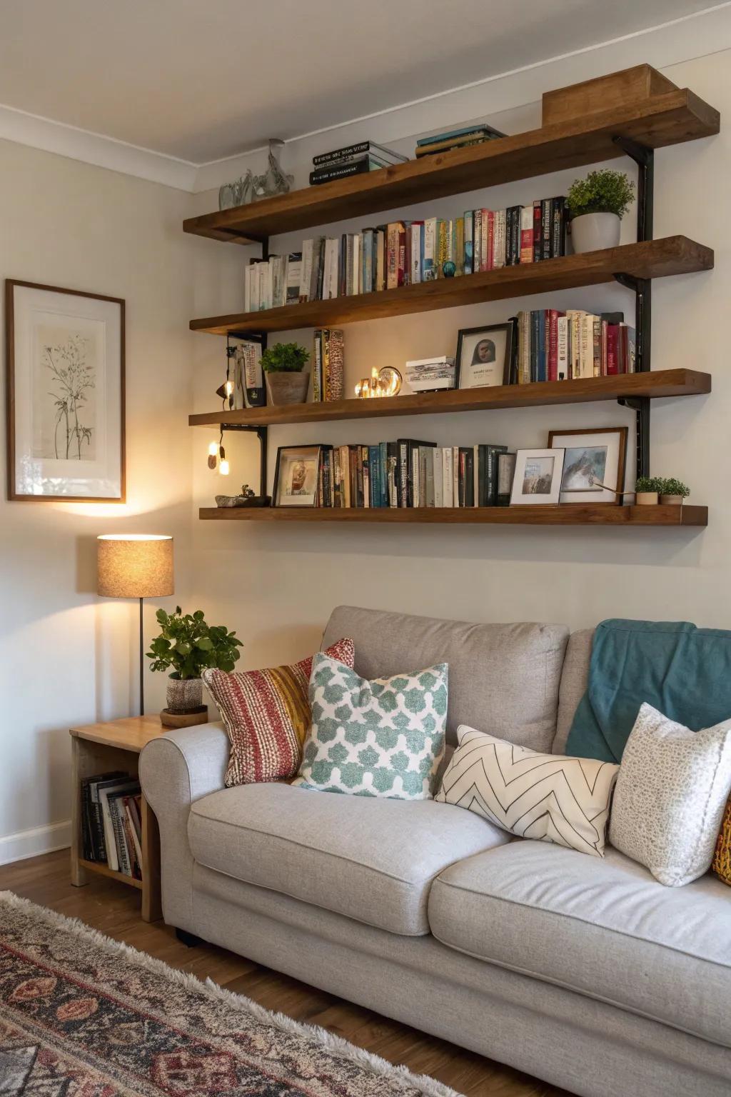 A small library imparts charm and personal character.