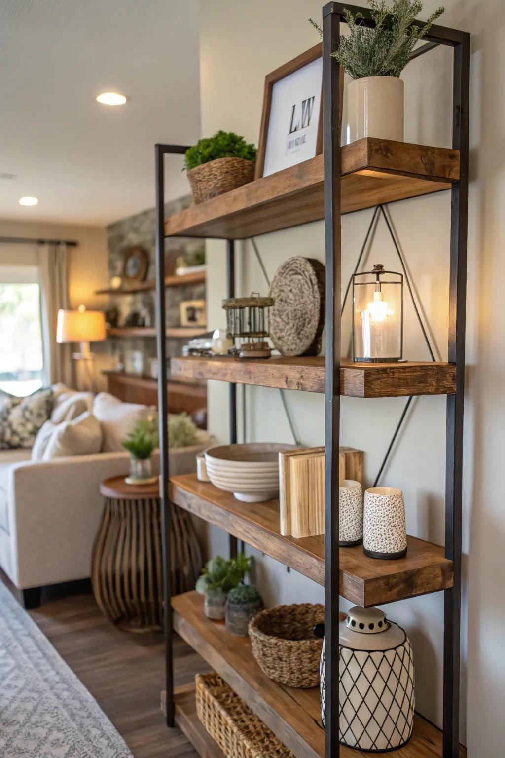 Varying materials with decorative ledges infuses texture and interest.
