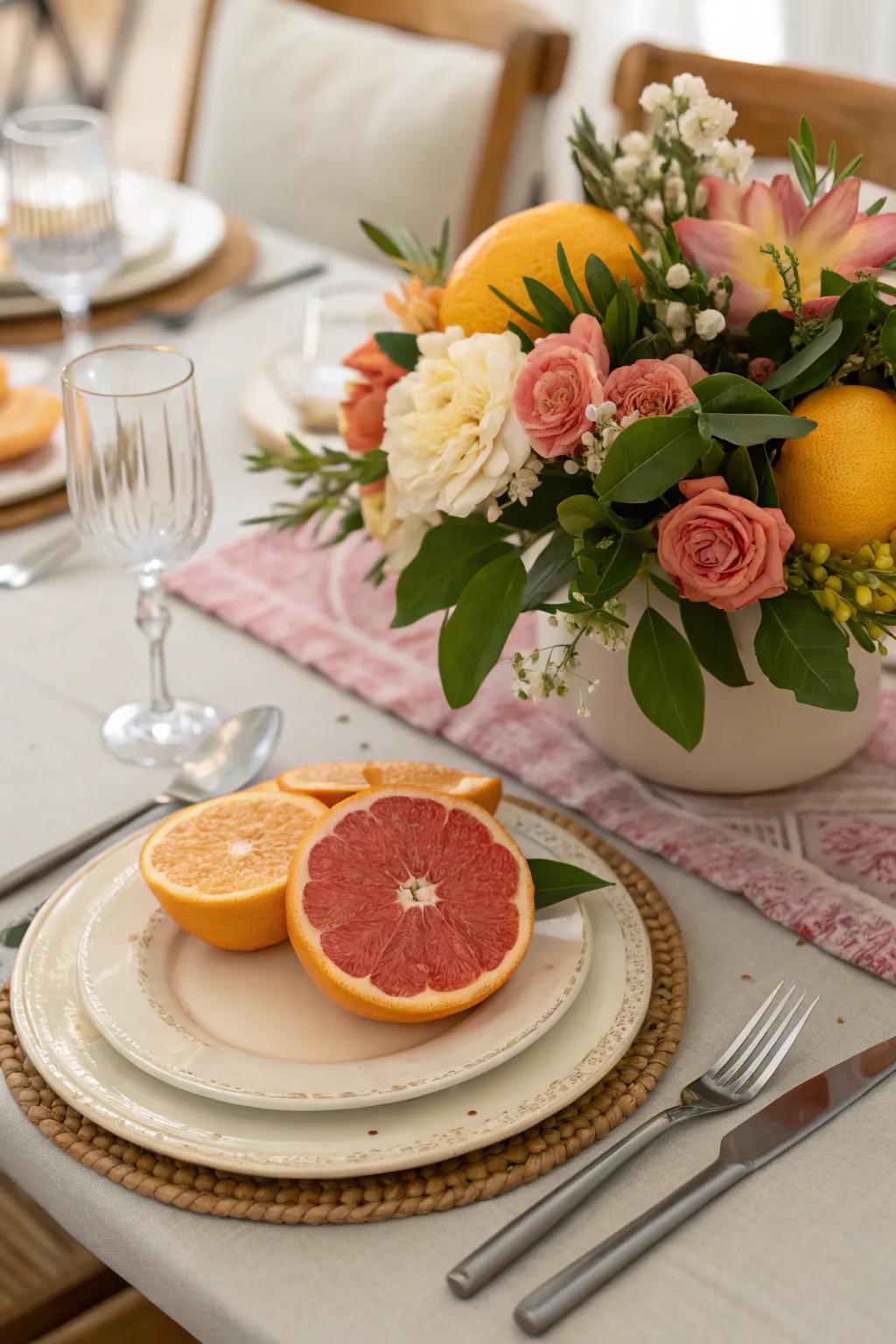 Fresh citrus and botanical centerpiece, injecting a lively and fragrant touch to your table.