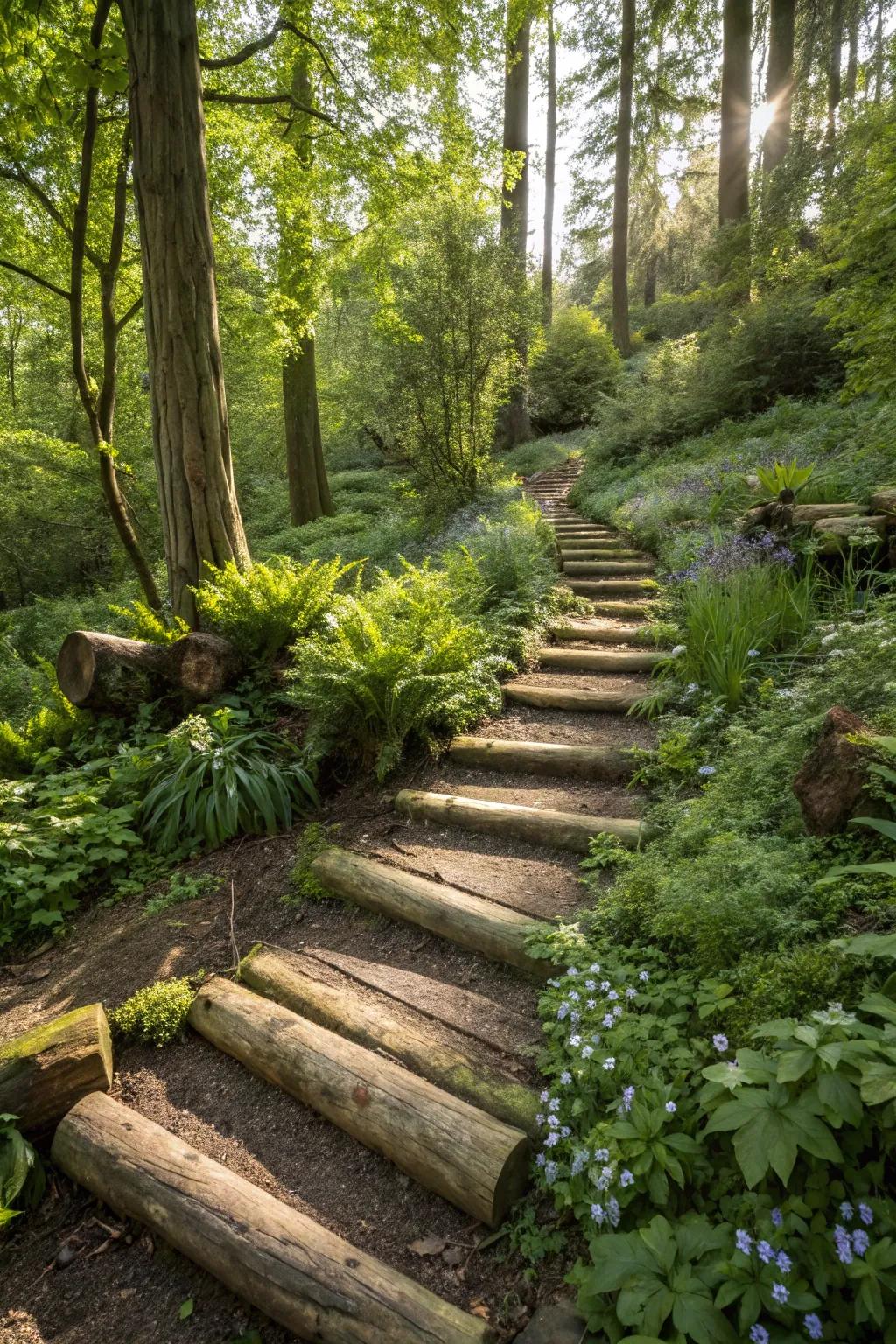 Fallen timber walkways that embrace the forest's rustic charm.