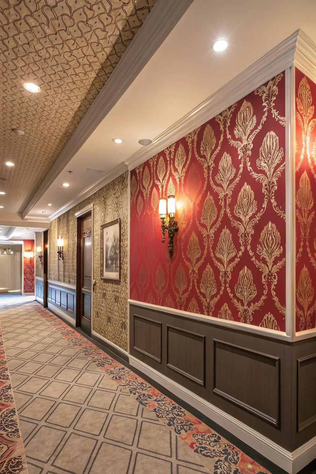 Wall liners have the power to transform a foyer into a textured and themed showpiece.