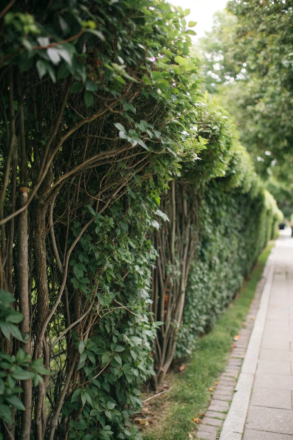 Dense foliage constructing a natural privacy screen.