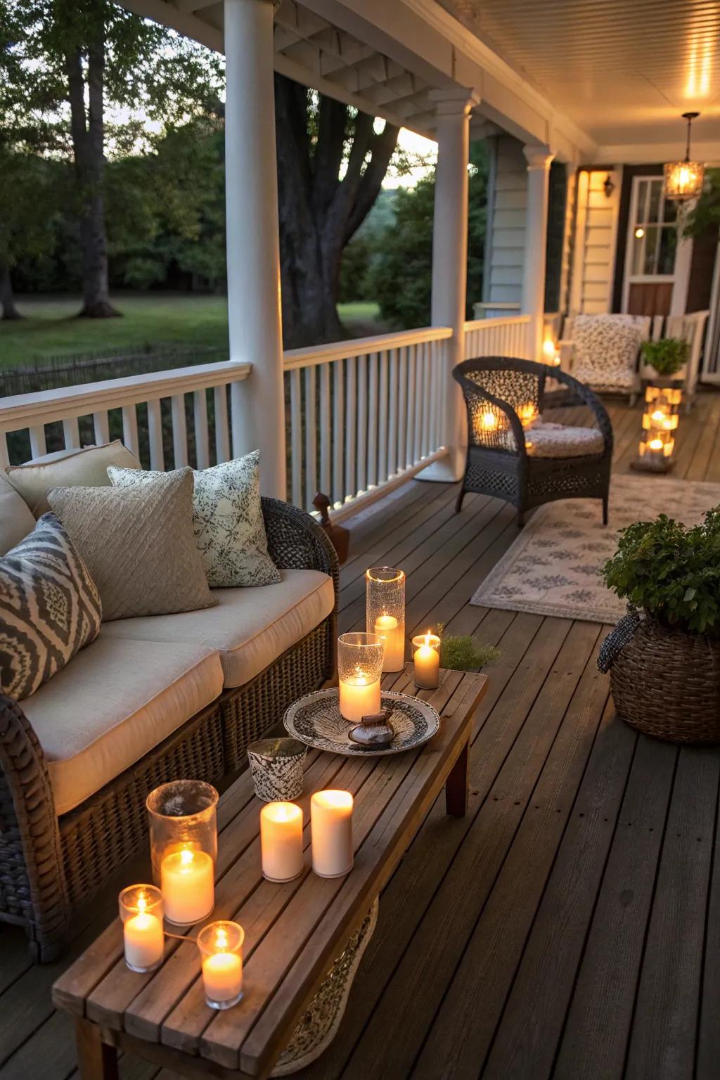 Establish the ambiance with a warm candlelit glow.