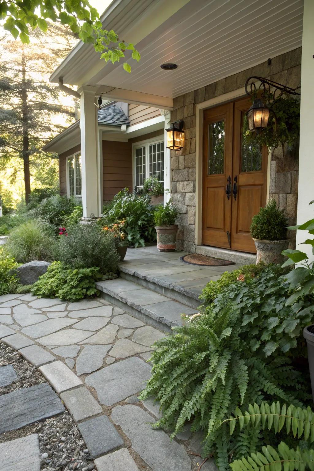 Integrating greenery creates a seamless natural look.