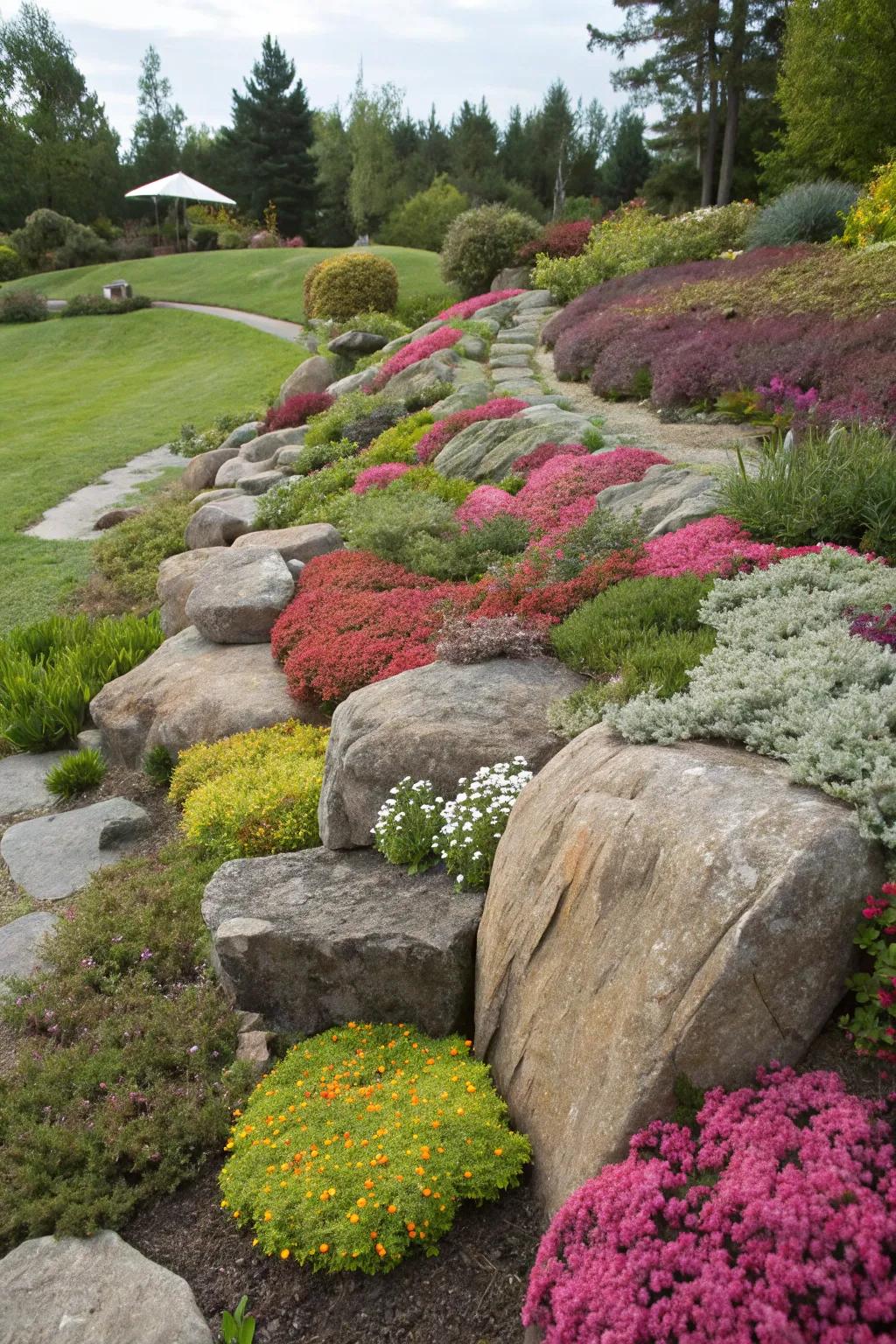 Infuse a jovial twist through vibrant ground shroud encircling stone borders.