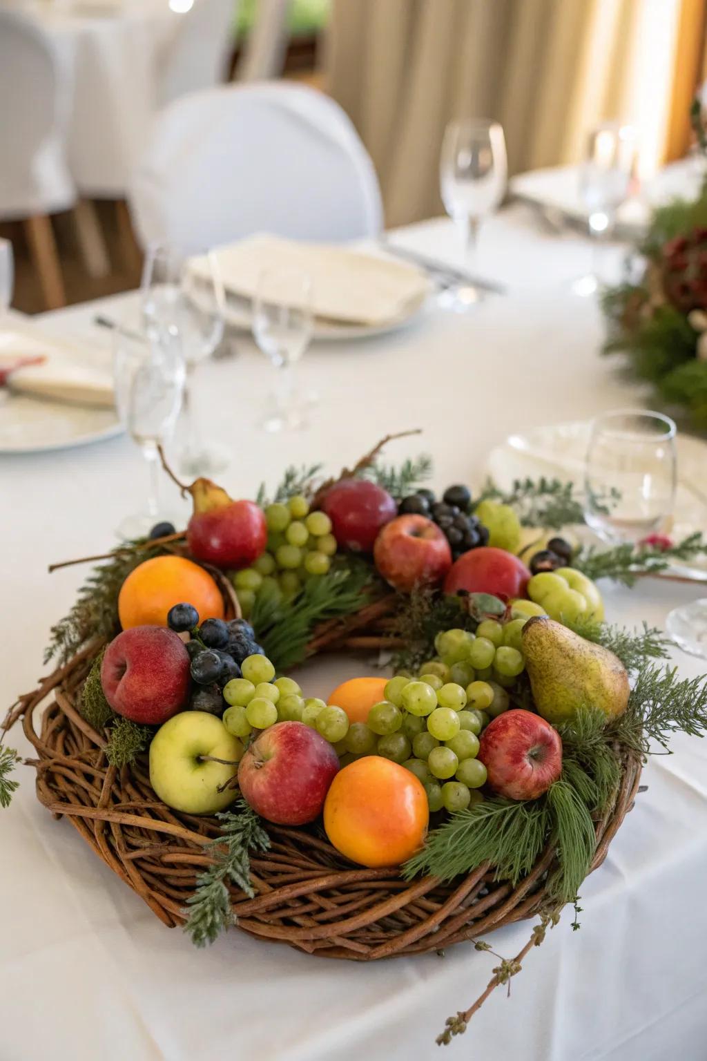 Any celebration is made more elegant with a grapevine wreath festooned with fruit.