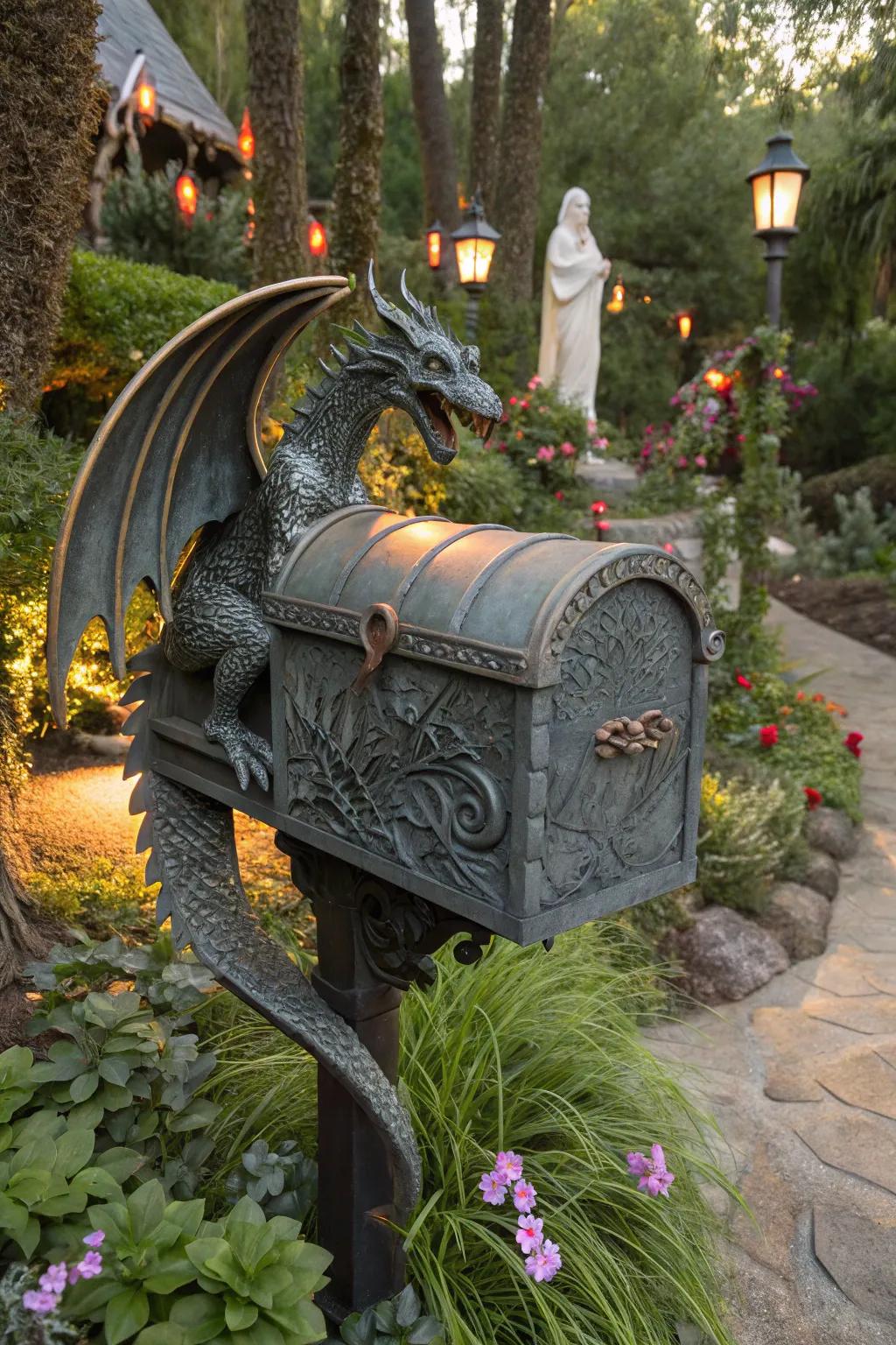 A wyvern mailbox safeguarding your mail with mythical might.