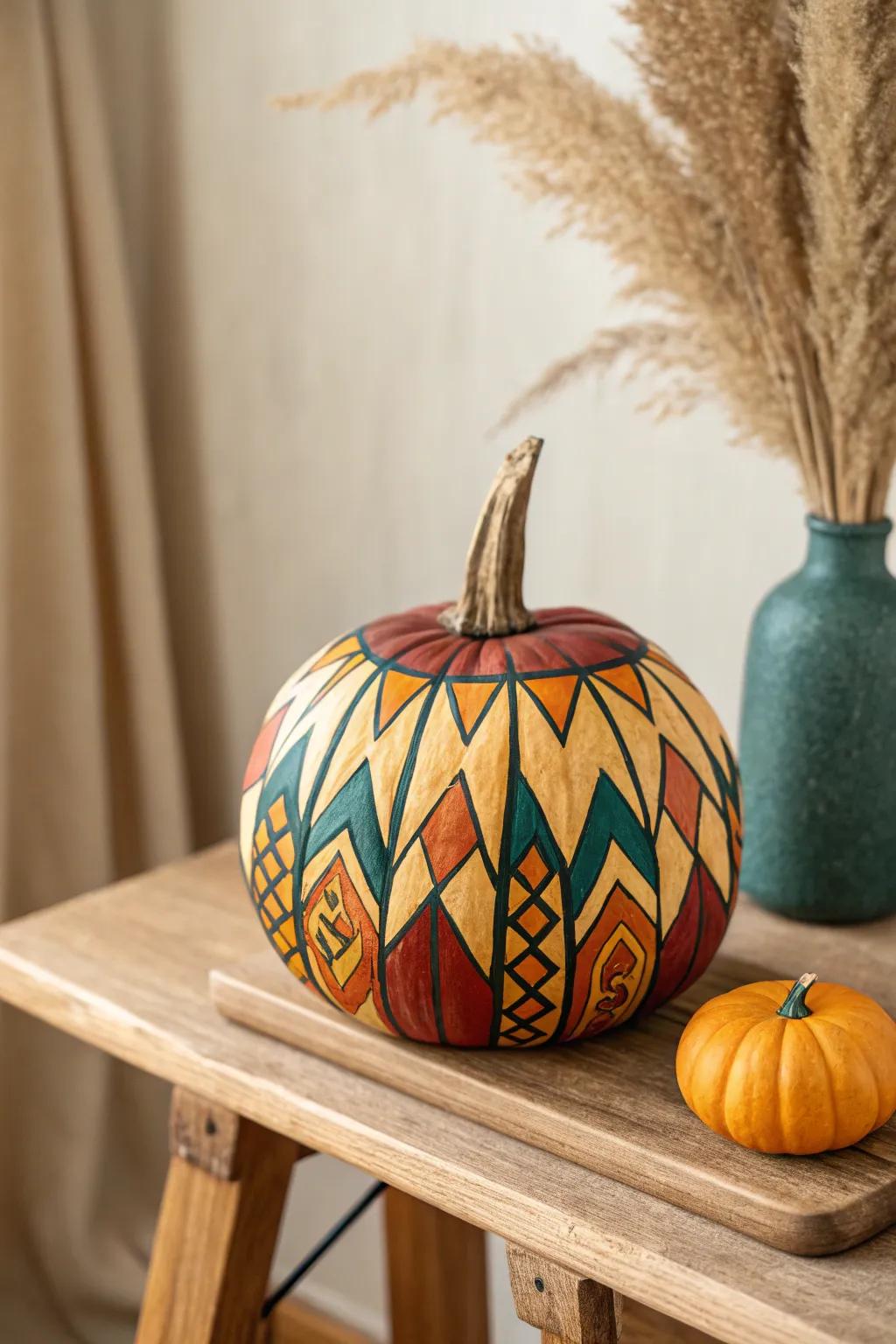 Relive the groovy vibes with this retro-themed pumpkin, ideal for a stylish and playful autumn display.