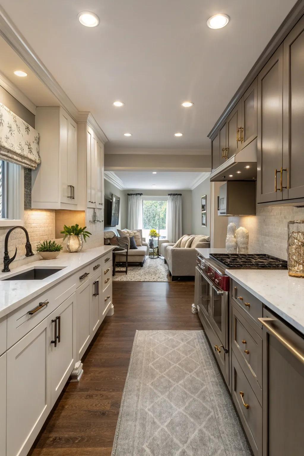 Dual-tone cabinetry adds visual interest with a touch of sophistication.